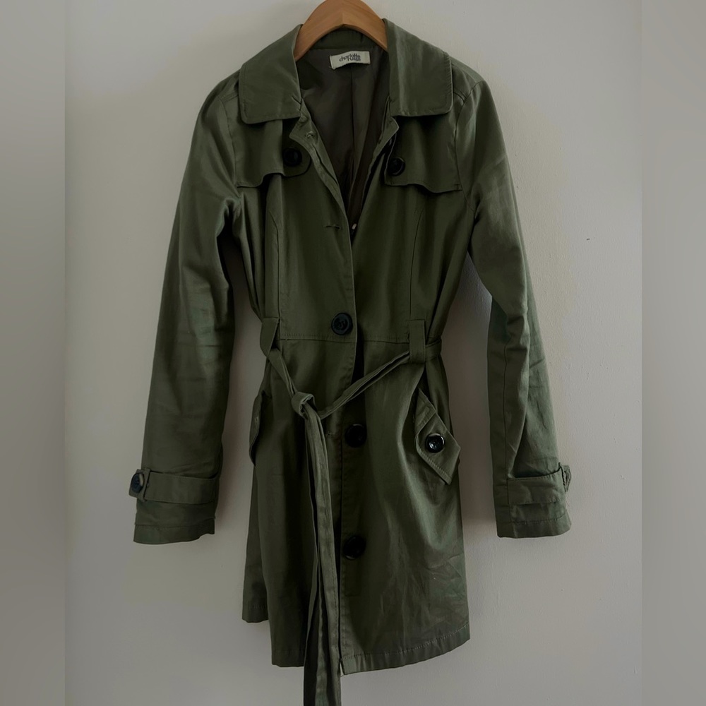 Olive Green Trench Coat with Belt - Women